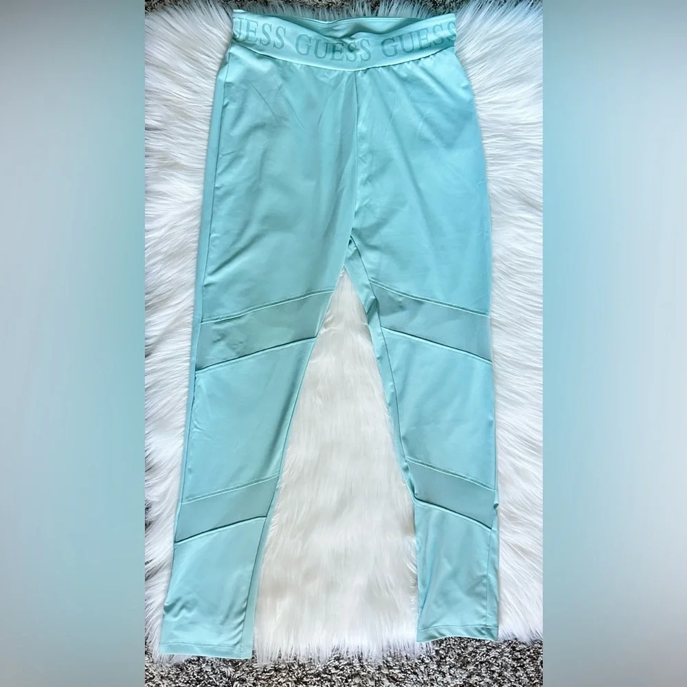 NWT Guess Addy Active Bottom Light Blue High Rise Leggings with Mesh Size Medium
